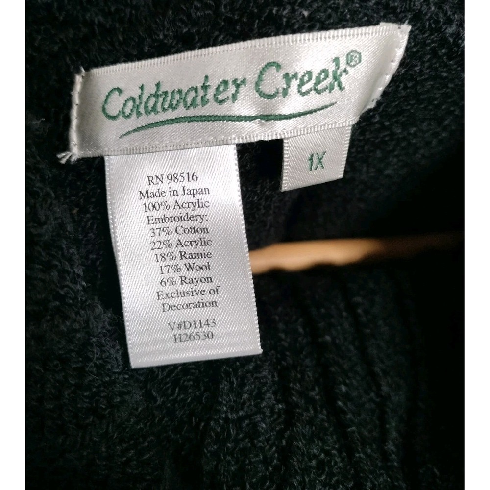 Coldwater Creek Women's 1X Black Turtleneck Sweater with Embroidered Floral - Picture 4 of 12